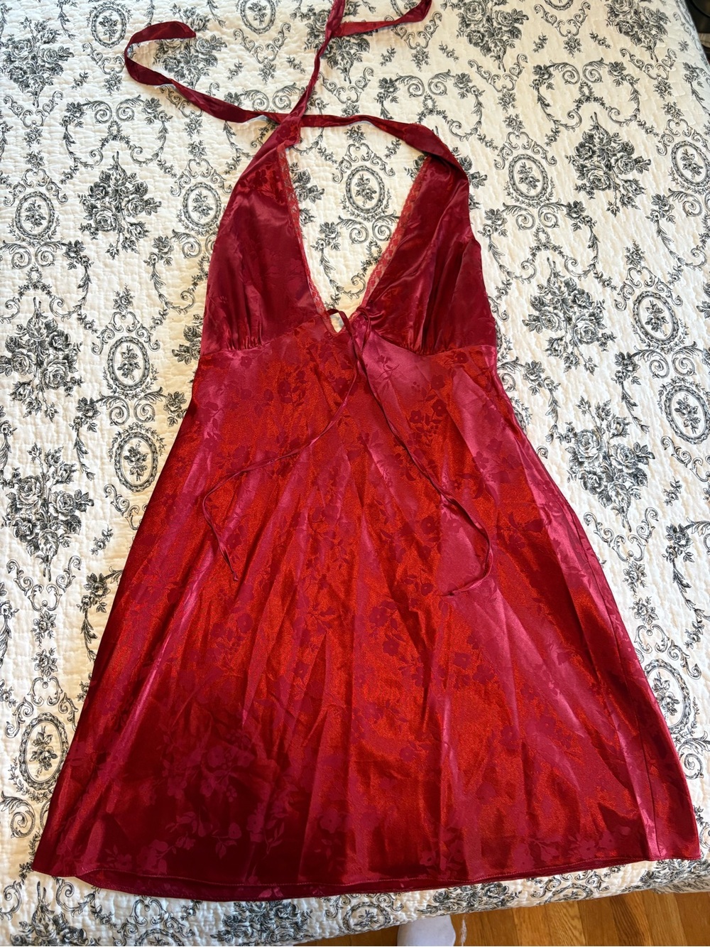 Miss Selfridge Red Backless Halter Satin Dress